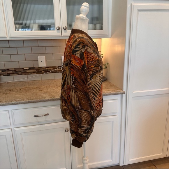 Vintage Silk Animal Print Bomber Jacket by Atlantic Beach Zip Front - Picture 3 of 8